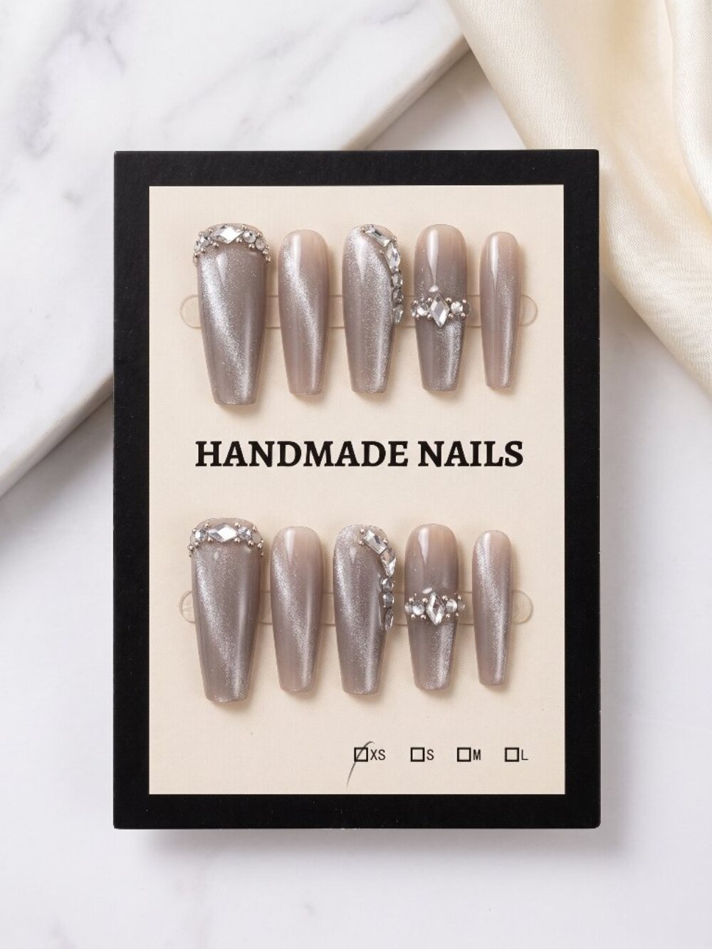 Handmade Luxury Press-On Nails Champagne Cat-Eye XS